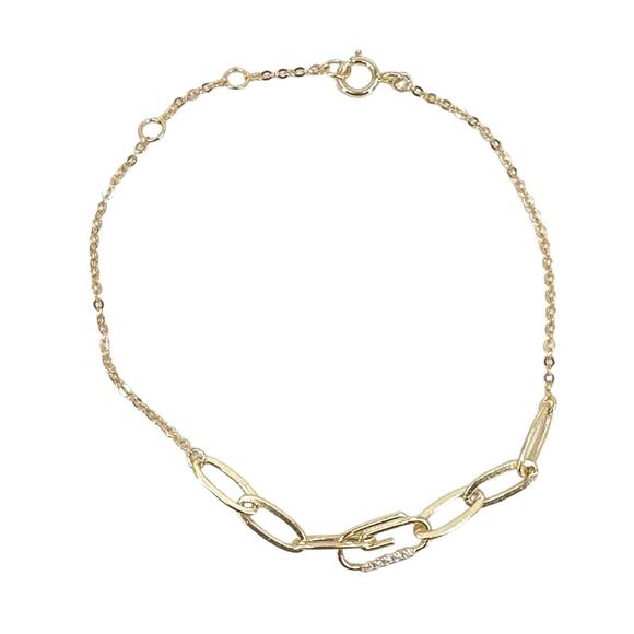 Adina Eden Pave Safety Pin Paperclip Bracelet 14K Gold Plated - Picture 1 of 5